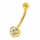 White 4mm Heart Zirconia 14K Yellow Gold Belly Button Ring
