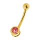 Pink 4mm Round Zirconia 14K Yellow Gold Belly Button Ring