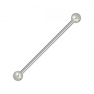 White Synthetic Pearls 316L Steel Industrial Piercing Barbell