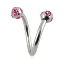 Piercing Spirale / Helix Acier Chirurgical 5 Strass Roses