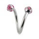 Twisted / Helix 316L Surgical Steel Barbell w/ 5 Pink Strass
