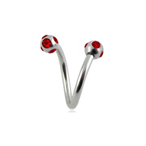 Twisted / Helix 316L Surgical Steel Barbell w/ 5 Red Strass
