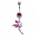 Pink Strass Wings Fairy Pendant 316L Steel Belly Button Ring