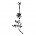 White Strass Wings Fairy Pendant 316L Steel Belly Button Ring