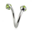Helix- / Spiral-Piercing Chirurgenstahl 5 Hellgrüne Strasssteine