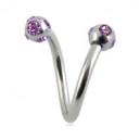 Twisted / Helix 316L Surgical Steel Barbell w/ 5 Purple Strass