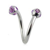 Piercing Spirale / Helix Acier Chirurgical 5 Strass Violets