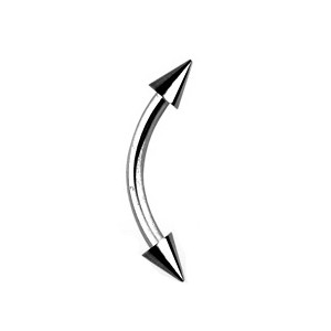 Eyebrow Curved Bar 316L Surgical Steel Ring w/ Two Spikes