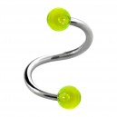 Green Transparent Two Balls Helix/Twisted Piercing Ring