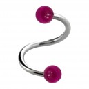 Piercing Spirale / Hélix Deux Boules Transparentes Violettes