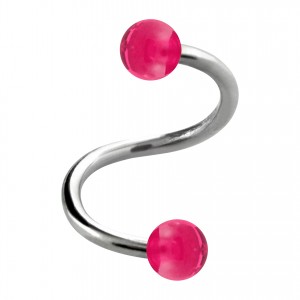 Pink Transparent Two Balls Helix/Twisted Piercing Ring