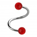 Red Transparent Two Balls Helix/Twisted Piercing Ring