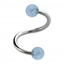 Light Blue Transparent Two Balls Helix/Twisted Piercing Ring