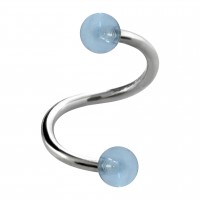 Light Blue Transparent Two Balls Helix/Twisted Piercing Ring