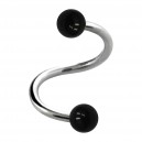 Black Transparent Two Balls Helix/Twisted Piercing Ring