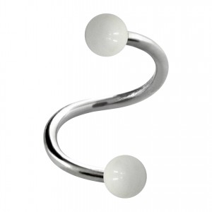 Helix- / Spiral-Piercing Zwei Kugeln Transparent Wei&szlig;