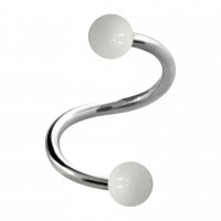 White Transparent Two Balls Helix/Twisted Piercing Ring