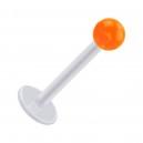 White PTFE Labret/Tragus Bar Ring w/ Transparent Orange Acryl Ball