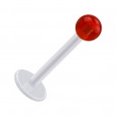 White PTFE Labret/Tragus Bar Ring w/ Transparent Red Acryl Ball