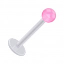 White PTFE Labret/Tragus Bar Ring w/ Transparent Pink Acryl Ball