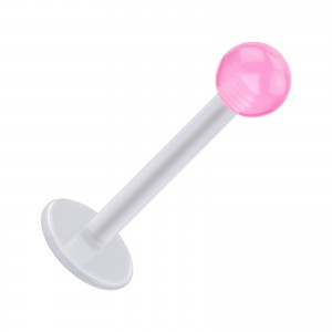 Tragus- / Labret-Piercing PTFE Weiß Kugel Acryl Rosa Transparent