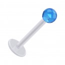 White PTFE Labret/Tragus Bar Ring w/ Transparent Light Blue Acryl Ball