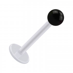 White PTFE Labret/Tragus Bar Ring w/ Transparent Black Acryl Ball