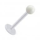White PTFE Labret/Tragus Bar Ring w/ Transparent White Acryl Ball