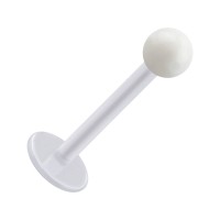 White PTFE Labret/Tragus Bar Ring w/ Transparent White Acryl Ball
