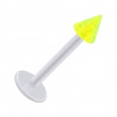 White PTFE Labret/Tragus Bar Ring w/ Transparent Green Acryl Spike