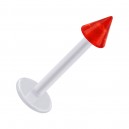 White PTFE Labret/Tragus Bar Ring w/ Transparent Red Acryl Spike