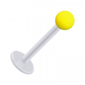 White PTFE Labret/Tragus Bar Ring w/ Yellow Acryl Opaque Ball
