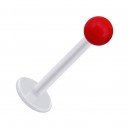 White PTFE Labret/Tragus Bar Ring w/ Red Acryl Opaque Ball