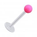 White PTFE Labret/Tragus Bar Ring w/ Pink Acryl Opaque Ball