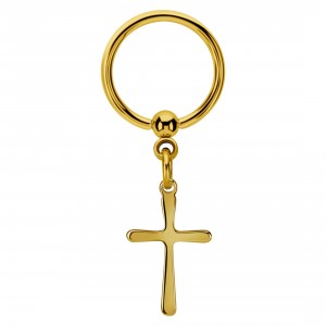BCR-Piercing-Ring  Eloxiert Golden mit D&uuml;nnes Lateinisches Kreuz