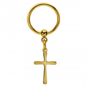 Piercing Ring BCR Eloxiert Golden mit Dünnes Lateinisches Kreuz