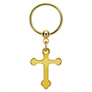 BCR-Piercing-Ring Eloxiert Golden mit Großes Lateinisches Kreuz