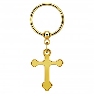 Piercing Ring BCR Eloxiert Golden mit Großes Lateinisches Kreuz