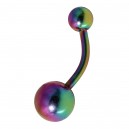 Rainbow Anodized Belly Bar Navel Button Ring w/ Balls