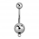 Simple 316L Steel Navel Bar Belly Button Ring w/ Pendant-Clip