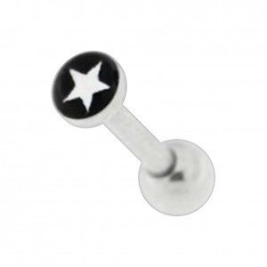 White/Black Star Straight Helix/Tragus Cartilage Ring Piercing
