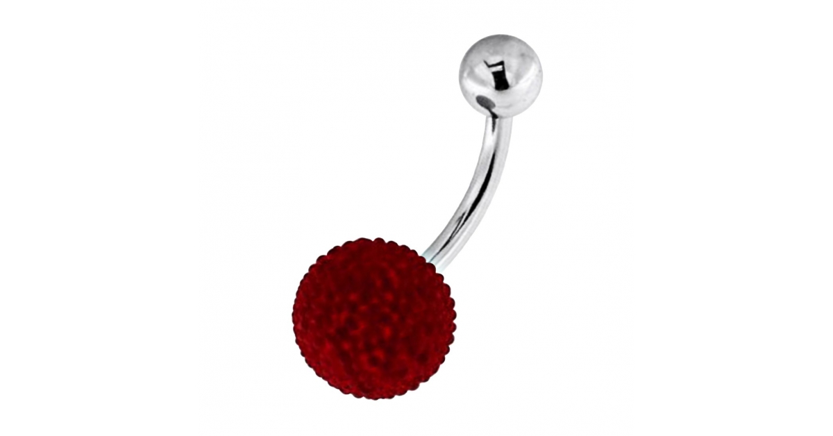 Navel Belly Button Ring Bar w Red Small Synthetic Pearls Ball