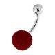 Navel Belly Button Ring Bar w/ Red Small Synthetic Pearls Ball