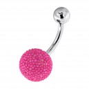 Navel Belly Button Ring Bar w/ Pink Small Synthetic Pearls Ball