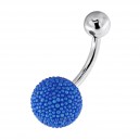 Navel Belly Button Ring Bar w/ Dark Blue Small Synthetic Pearls Ball