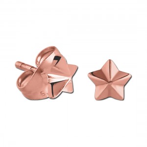 Embossed Star Molded Pink PVD 316L Steel Earrings Ear Studs Pair