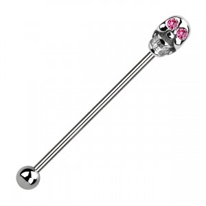 Industrial-Piercing Totenkopf Zwei Augen Strass Rosa