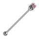Skull Industrial Straight Barbell Ring w/ Two Pink Strass Eyes