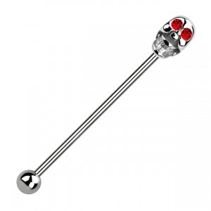 Industrial-Piercing Totenkopf Zwei Augen Strass Rot