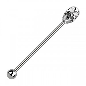 Industrial-Piercing Totenkopf Zwei Augen Strass Wei&szlig;